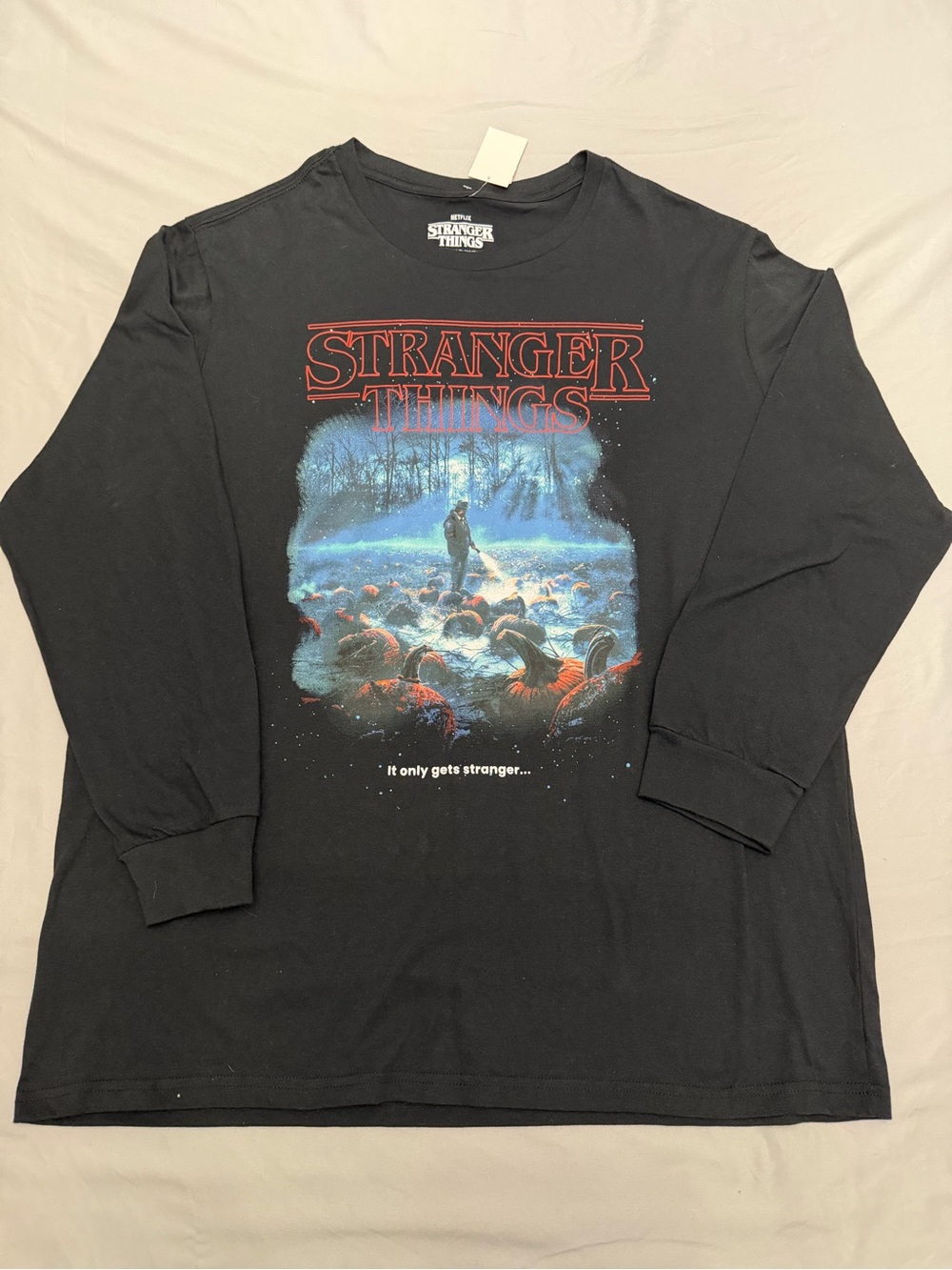 Stranger Things Hopper Pumpkin Patch Long Sleeve Shirt Netflix Mens XXL Black